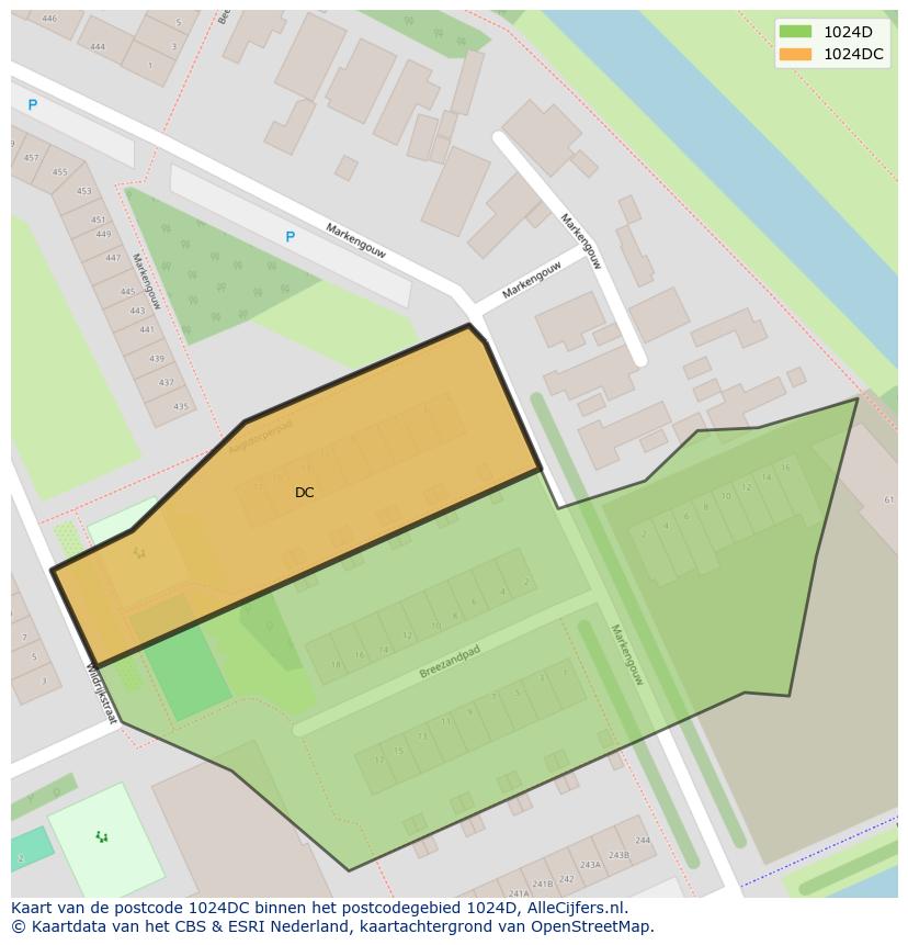 Afbeelding van het postcodegebied 1024 DC op de kaart.