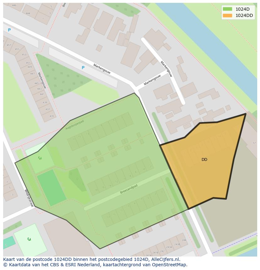 Afbeelding van het postcodegebied 1024 DD op de kaart.