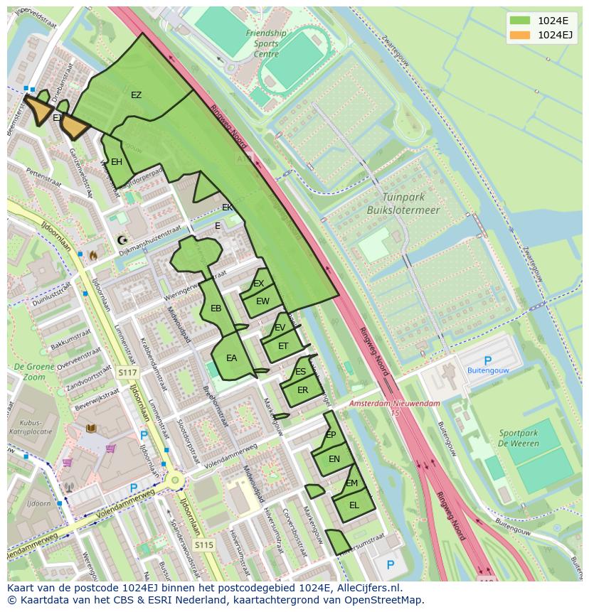Afbeelding van het postcodegebied 1024 EJ op de kaart.