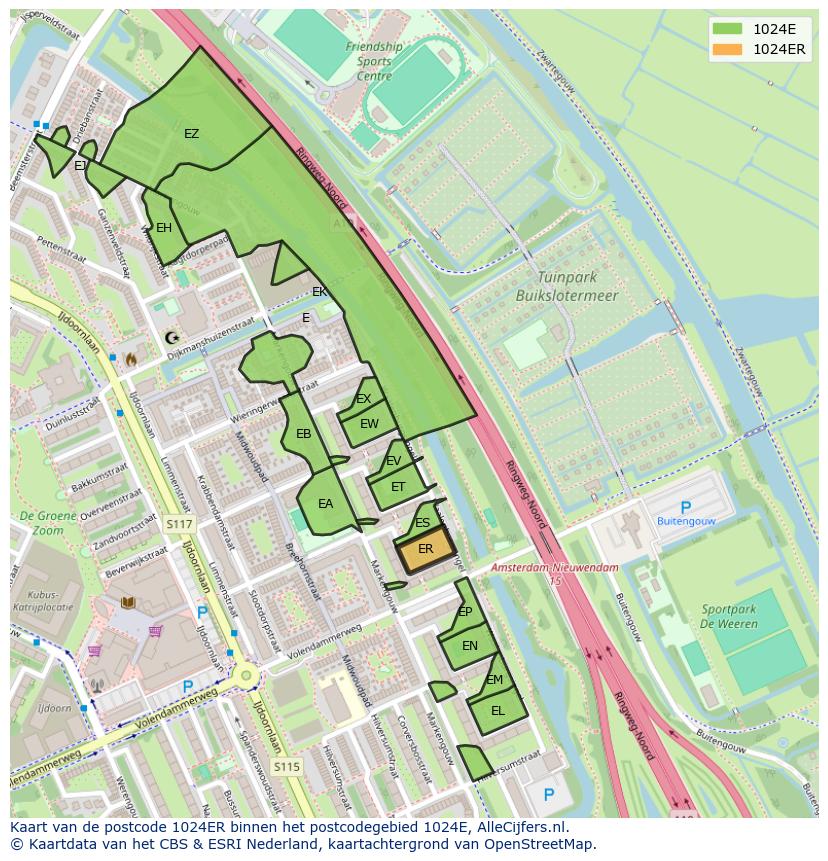 Afbeelding van het postcodegebied 1024 ER op de kaart.