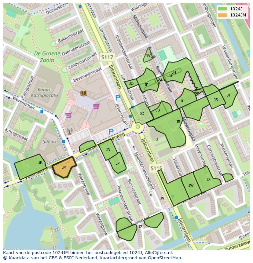 Afbeelding van het postcodegebied 1024 JM op de kaart.
