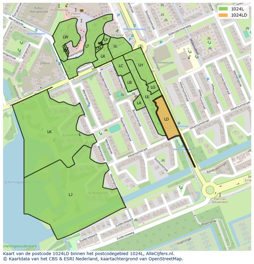 Afbeelding van het postcodegebied 1024 LD op de kaart.