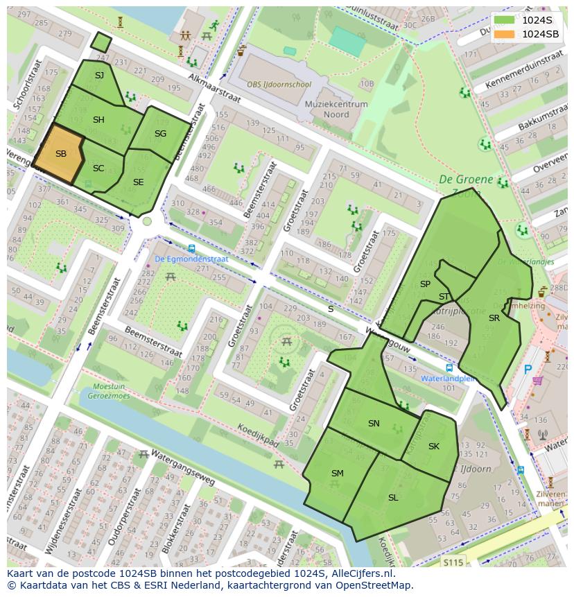 Afbeelding van het postcodegebied 1024 SB op de kaart.