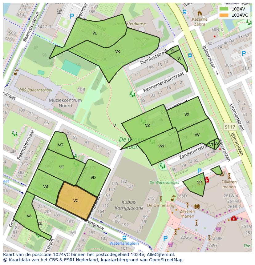 Afbeelding van het postcodegebied 1024 VC op de kaart.