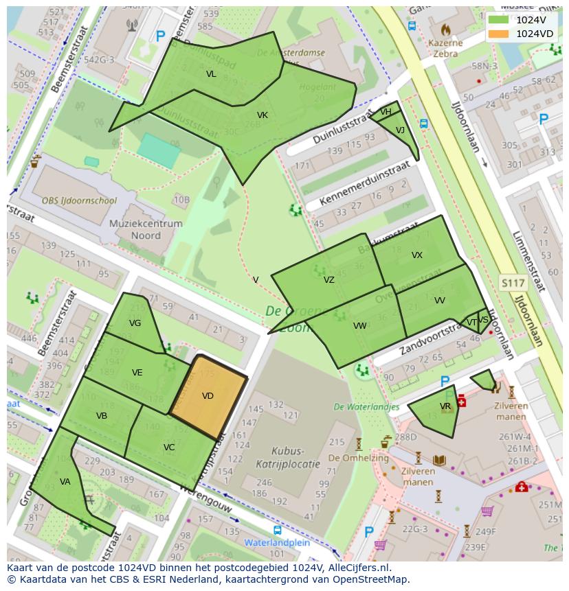 Afbeelding van het postcodegebied 1024 VD op de kaart.