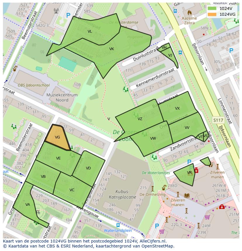 Afbeelding van het postcodegebied 1024 VG op de kaart.