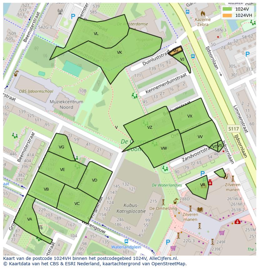 Afbeelding van het postcodegebied 1024 VH op de kaart.