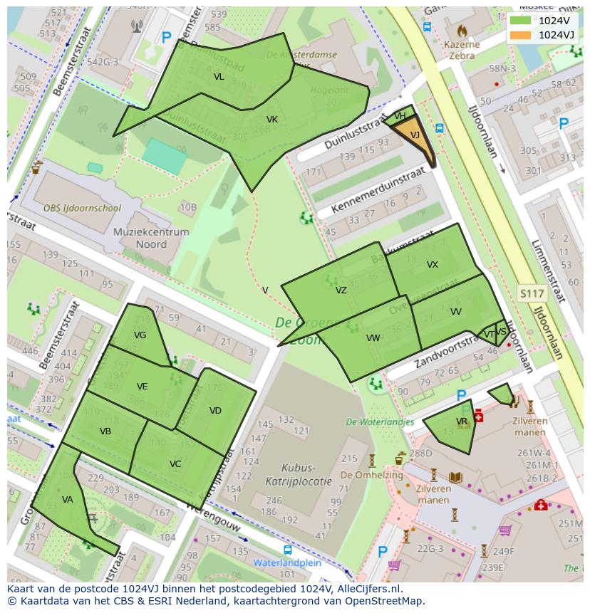 Afbeelding van het postcodegebied 1024 VJ op de kaart.