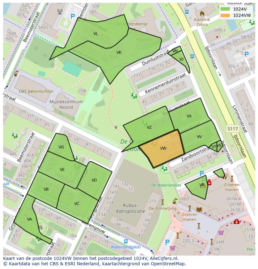 Afbeelding van het postcodegebied 1024 VW op de kaart.