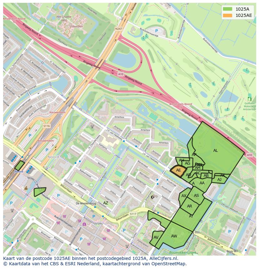 Afbeelding van het postcodegebied 1025 AE op de kaart.