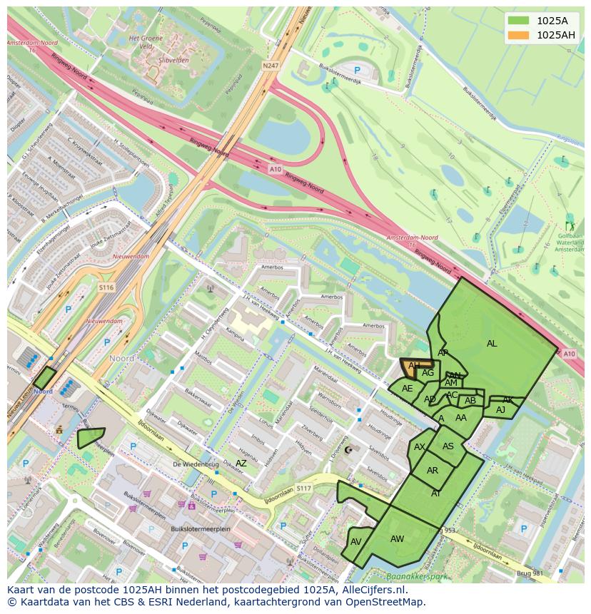 Afbeelding van het postcodegebied 1025 AH op de kaart.