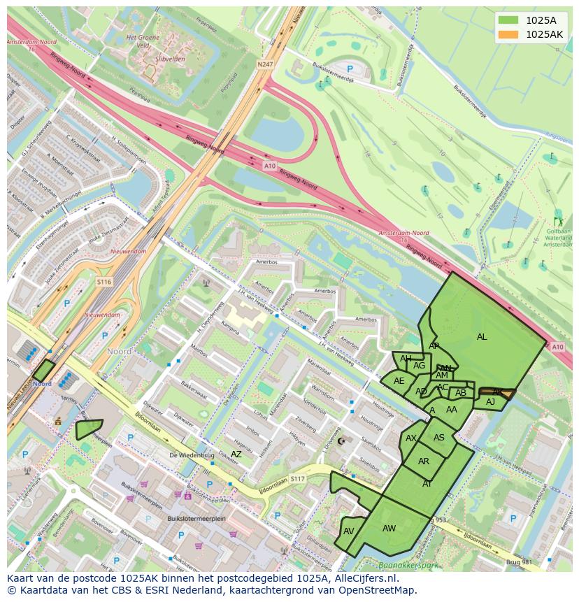 Afbeelding van het postcodegebied 1025 AK op de kaart.