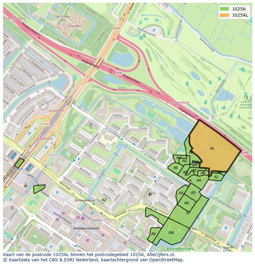 Afbeelding van het postcodegebied 1025 AL op de kaart.