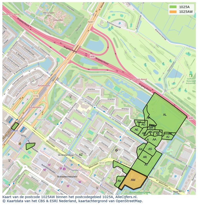 Afbeelding van het postcodegebied 1025 AW op de kaart.