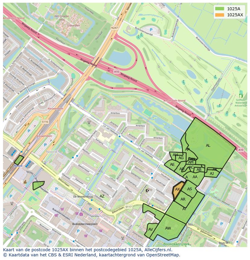 Afbeelding van het postcodegebied 1025 AX op de kaart.