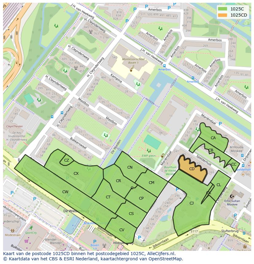 Afbeelding van het postcodegebied 1025 CD op de kaart.