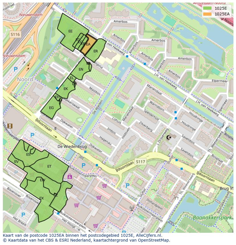 Afbeelding van het postcodegebied 1025 EA op de kaart.