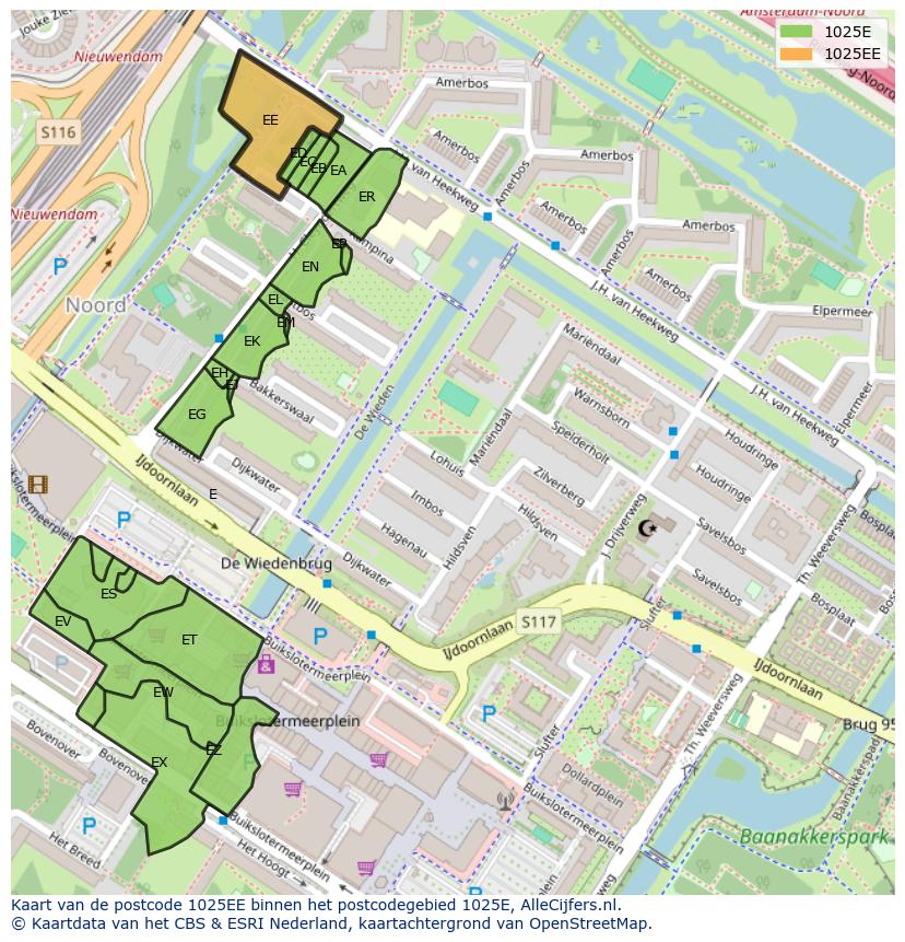 Afbeelding van het postcodegebied 1025 EE op de kaart.