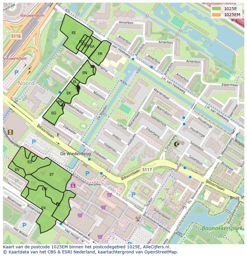 Afbeelding van het postcodegebied 1025 EM op de kaart.