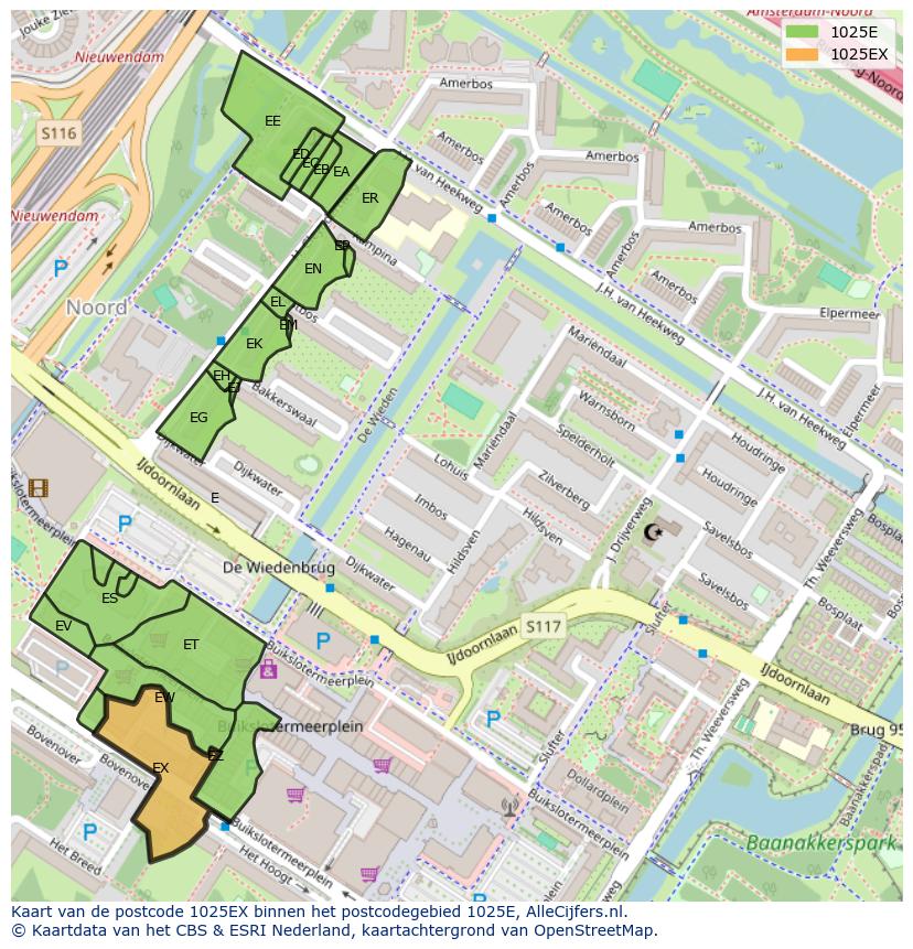 Afbeelding van het postcodegebied 1025 EX op de kaart.