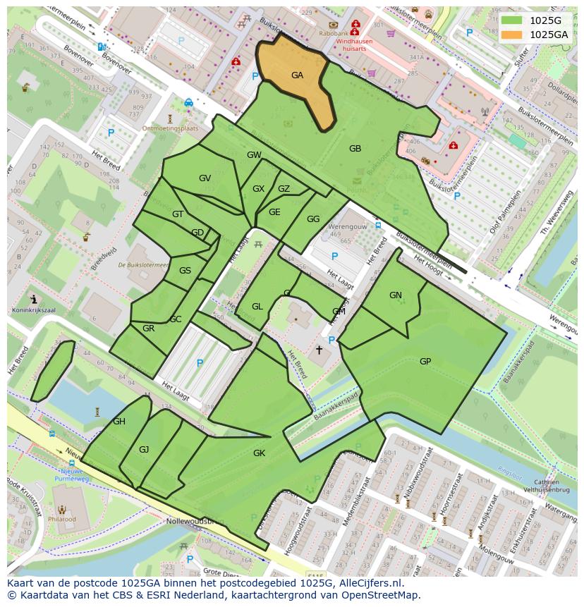 Afbeelding van het postcodegebied 1025 GA op de kaart.