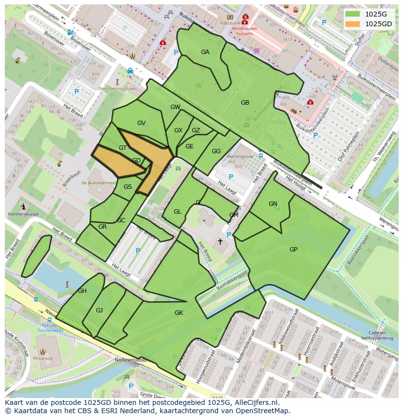 Afbeelding van het postcodegebied 1025 GD op de kaart.