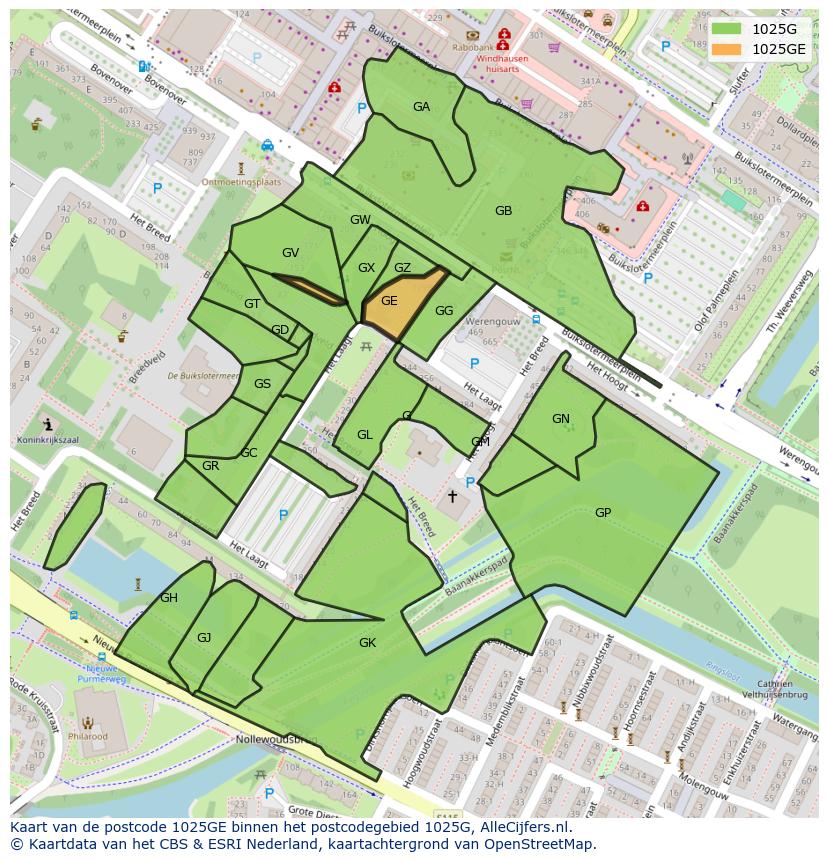 Afbeelding van het postcodegebied 1025 GE op de kaart.