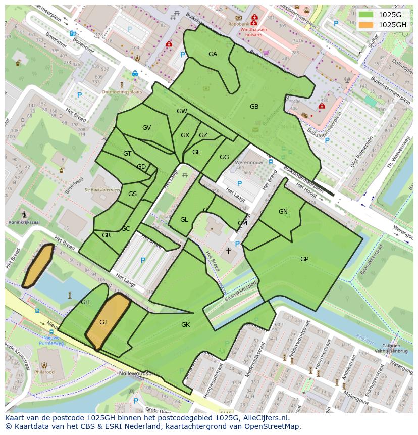 Afbeelding van het postcodegebied 1025 GH op de kaart.