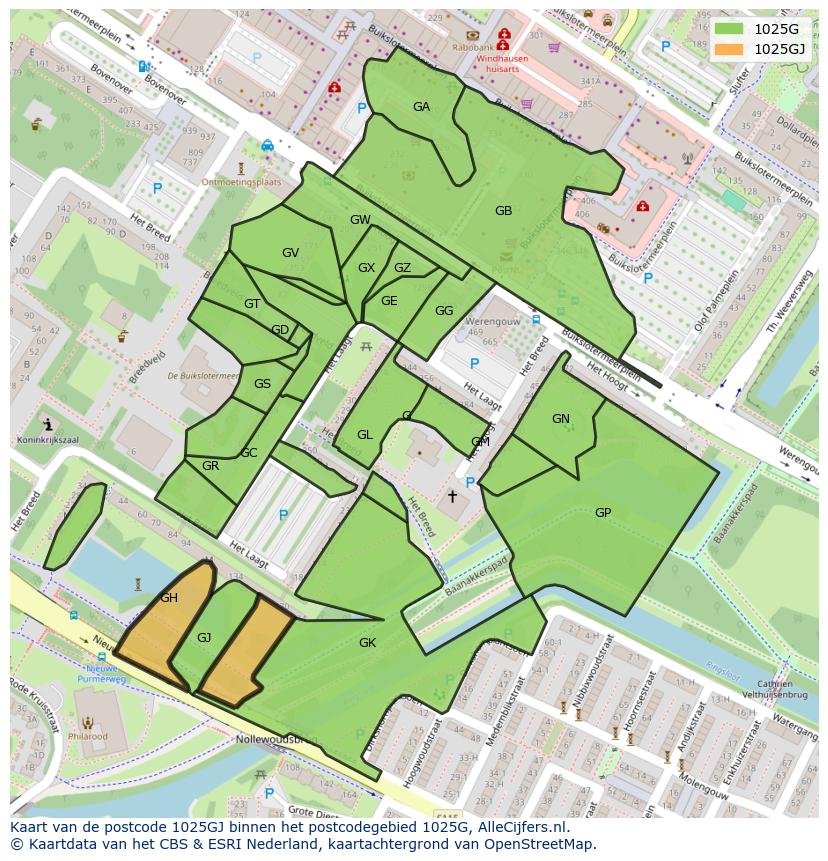 Afbeelding van het postcodegebied 1025 GJ op de kaart.