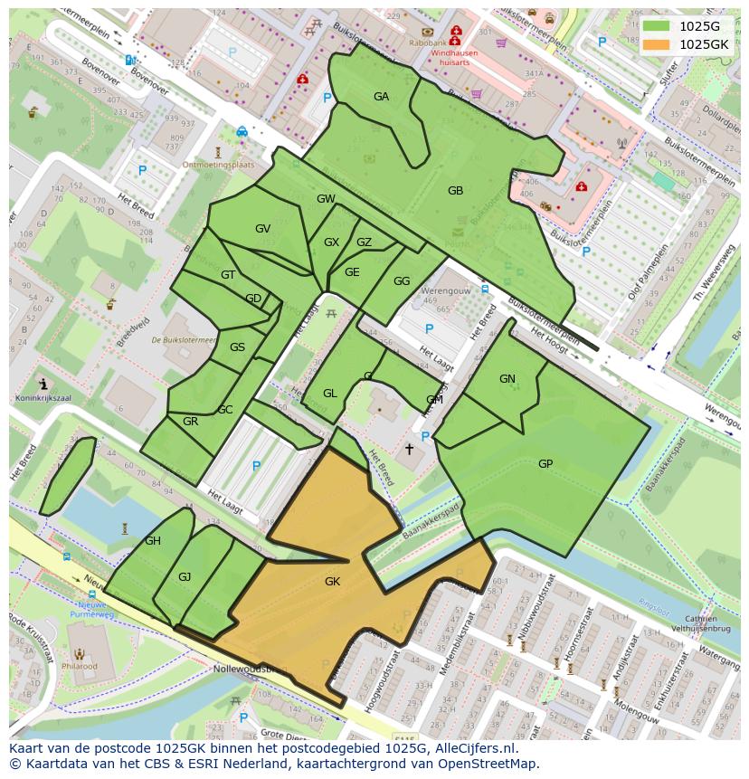 Afbeelding van het postcodegebied 1025 GK op de kaart.