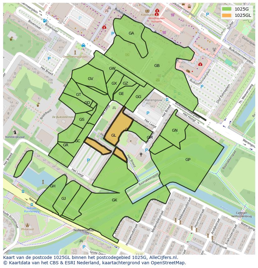 Afbeelding van het postcodegebied 1025 GL op de kaart.