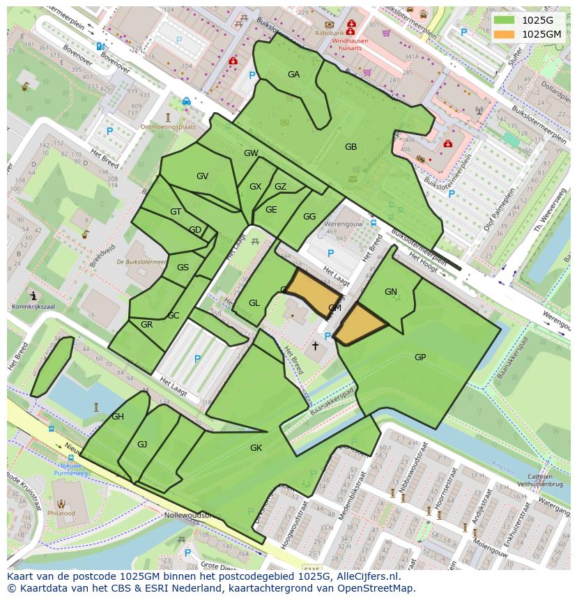 Afbeelding van het postcodegebied 1025 GM op de kaart.