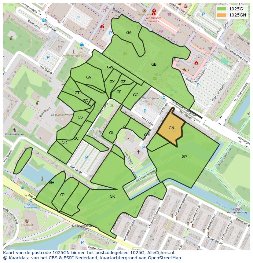 Afbeelding van het postcodegebied 1025 GN op de kaart.