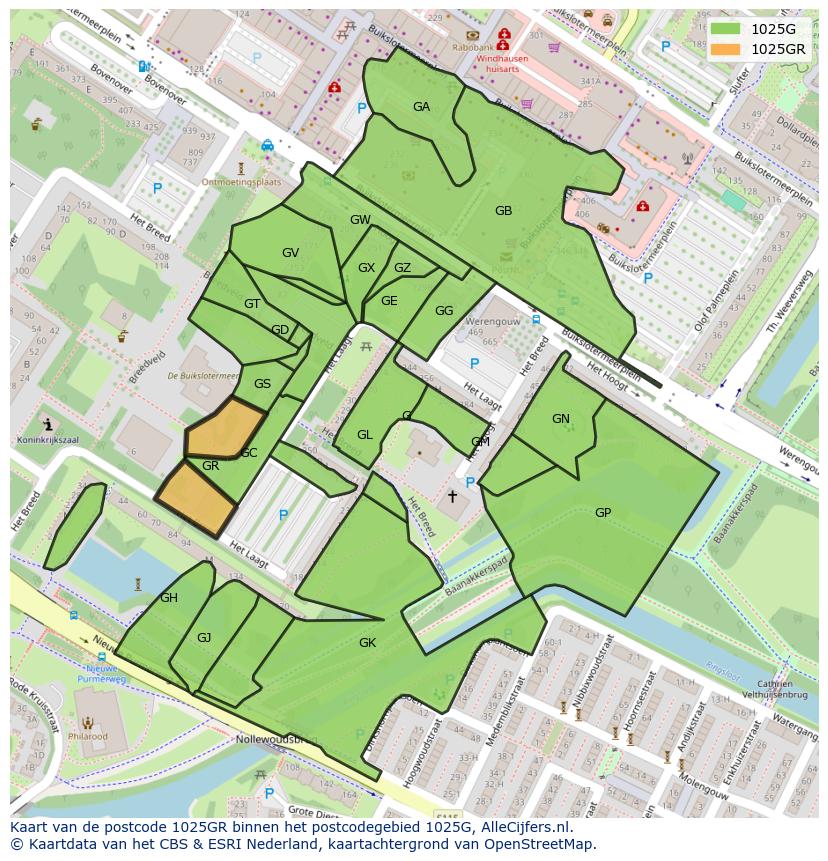Afbeelding van het postcodegebied 1025 GR op de kaart.