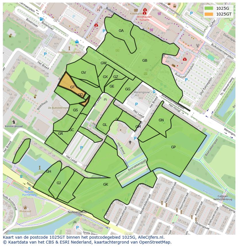 Afbeelding van het postcodegebied 1025 GT op de kaart.
