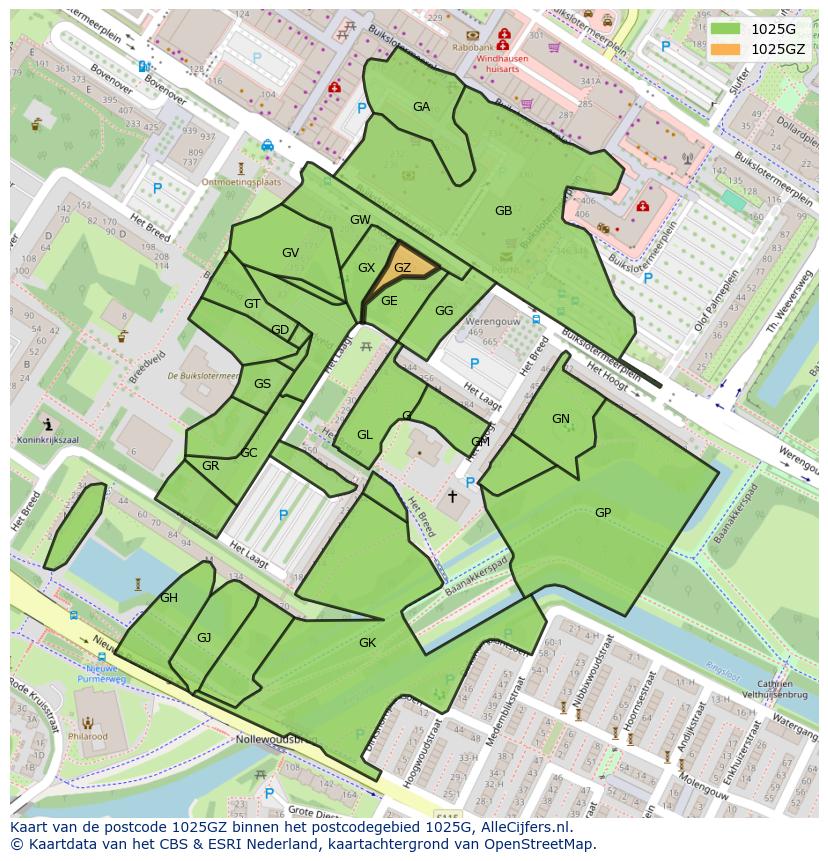 Afbeelding van het postcodegebied 1025 GZ op de kaart.