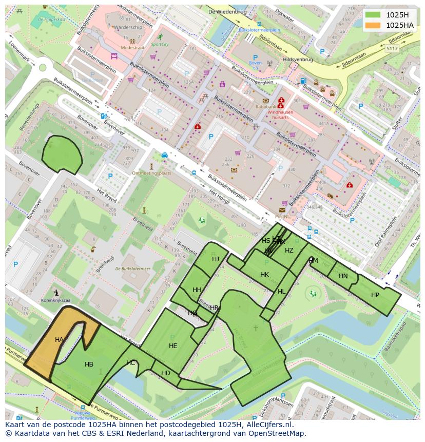 Afbeelding van het postcodegebied 1025 HA op de kaart.