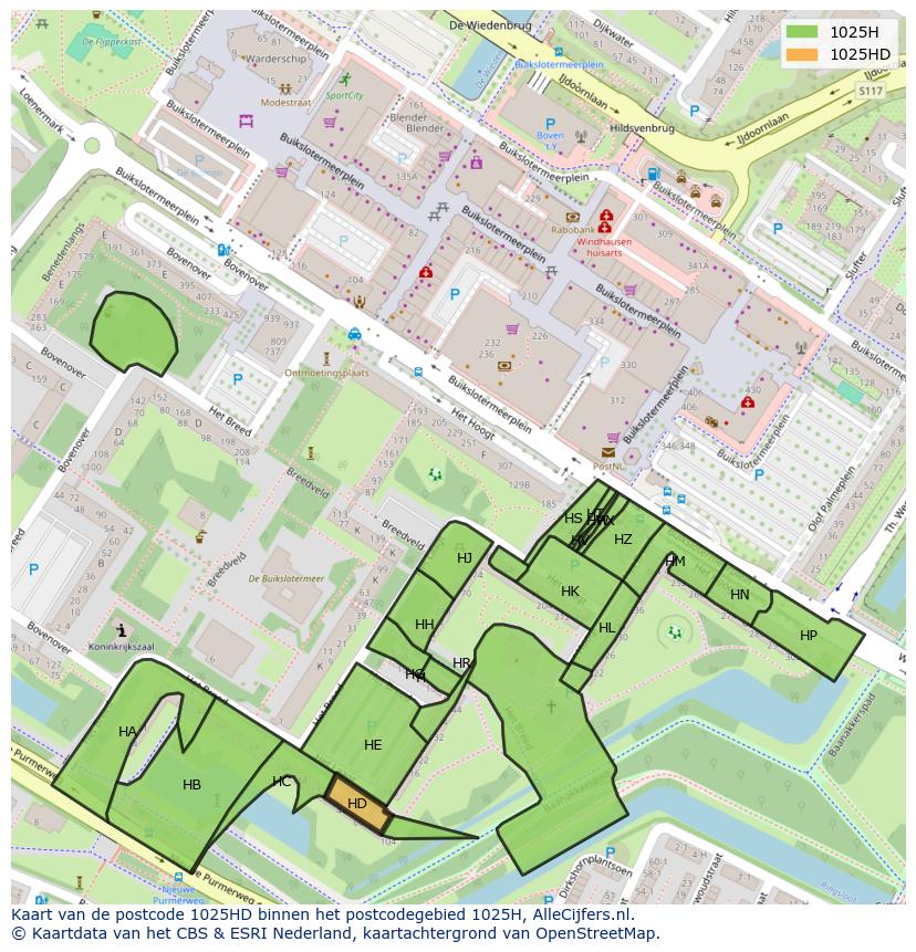 Afbeelding van het postcodegebied 1025 HD op de kaart.