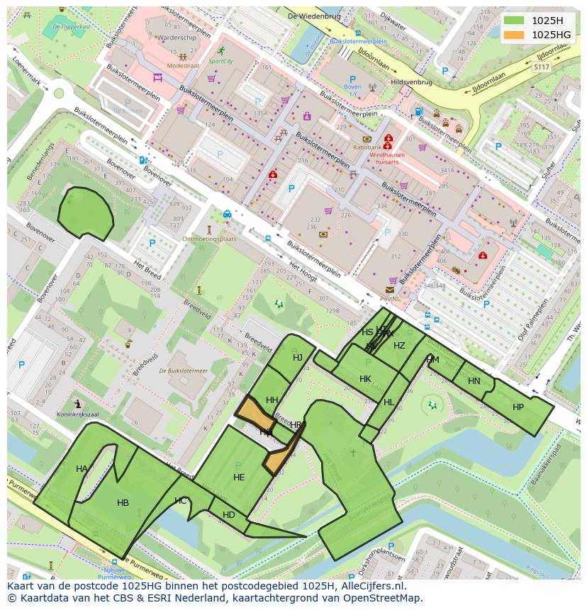 Afbeelding van het postcodegebied 1025 HG op de kaart.