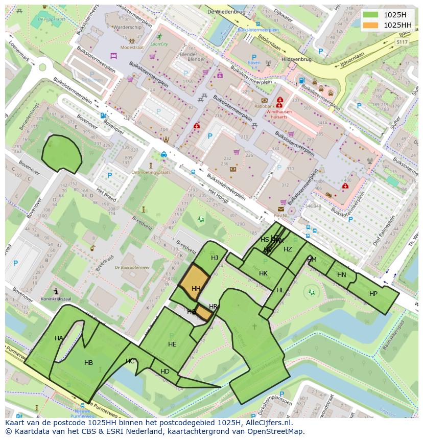 Afbeelding van het postcodegebied 1025 HH op de kaart.