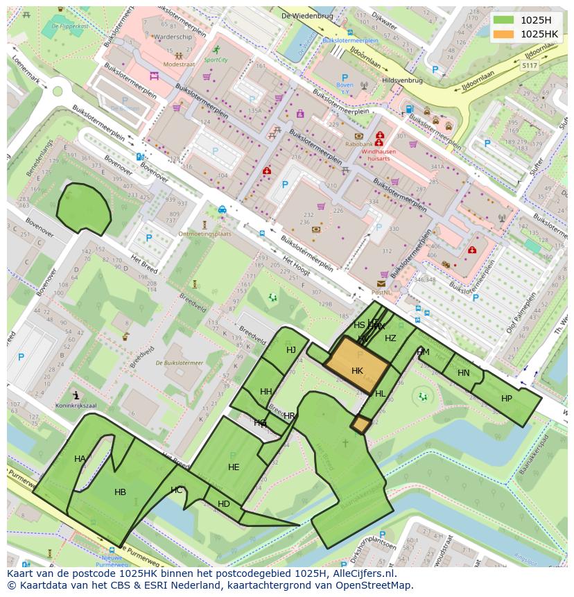Afbeelding van het postcodegebied 1025 HK op de kaart.