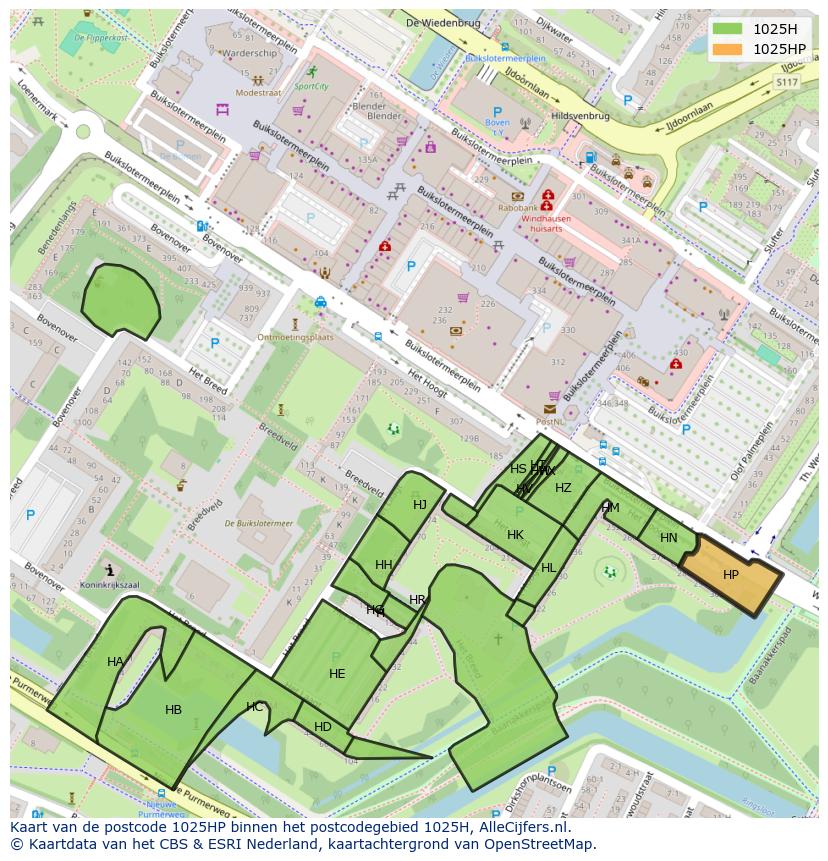 Afbeelding van het postcodegebied 1025 HP op de kaart.
