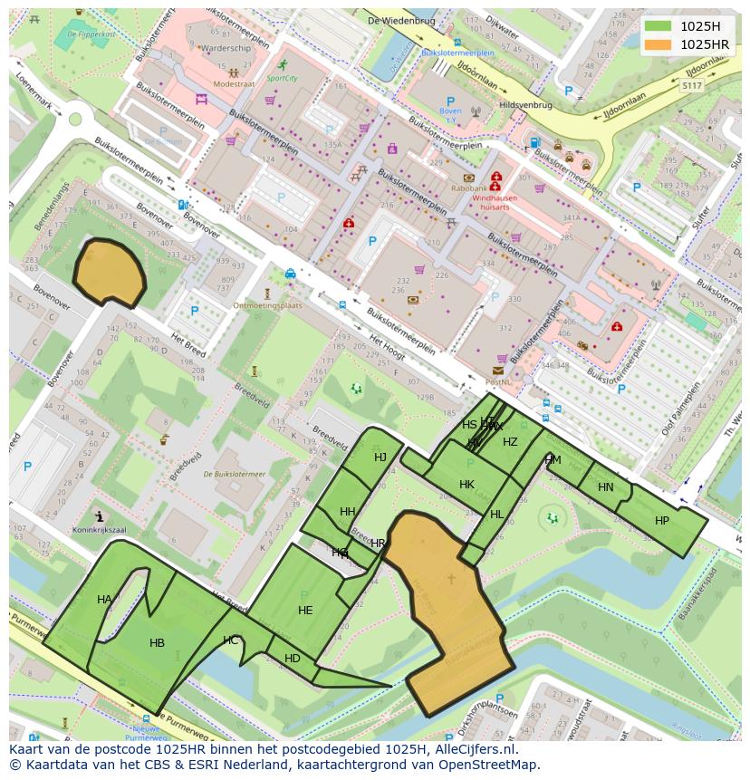 Afbeelding van het postcodegebied 1025 HR op de kaart.