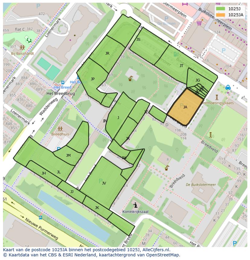 Afbeelding van het postcodegebied 1025 JA op de kaart.