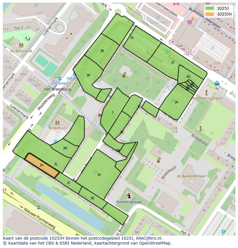 Afbeelding van het postcodegebied 1025 JH op de kaart.