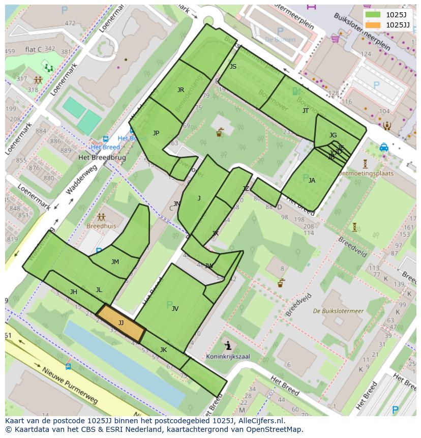 Afbeelding van het postcodegebied 1025 JJ op de kaart.