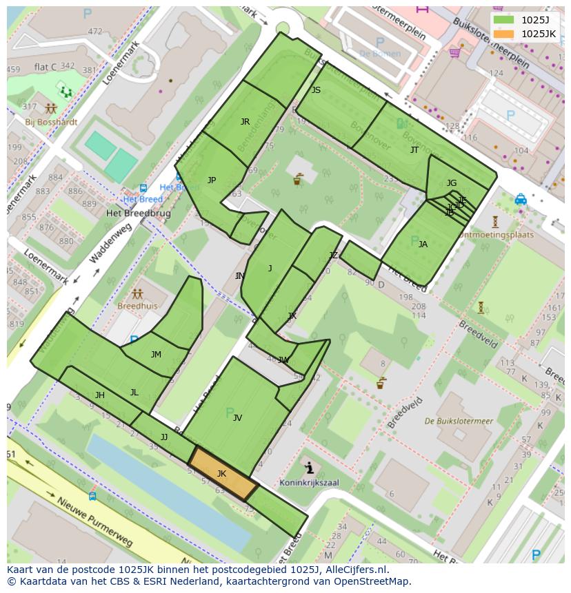 Afbeelding van het postcodegebied 1025 JK op de kaart.