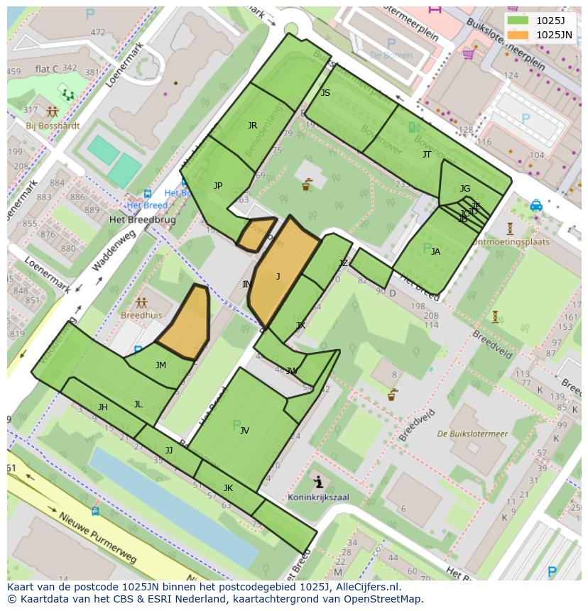 Afbeelding van het postcodegebied 1025 JN op de kaart.
