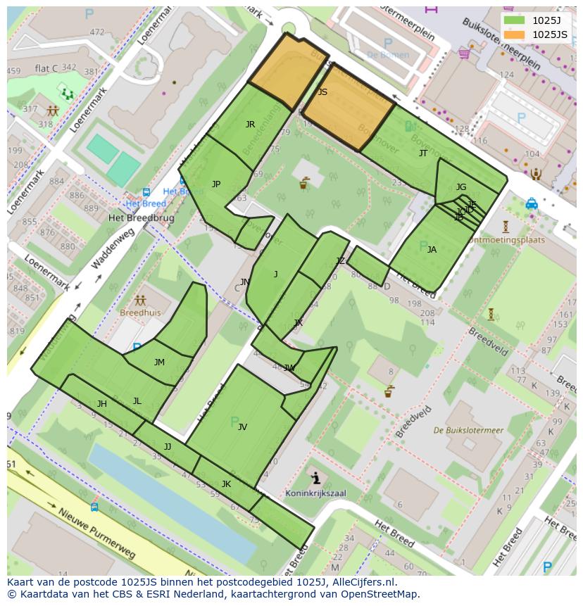 Afbeelding van het postcodegebied 1025 JS op de kaart.