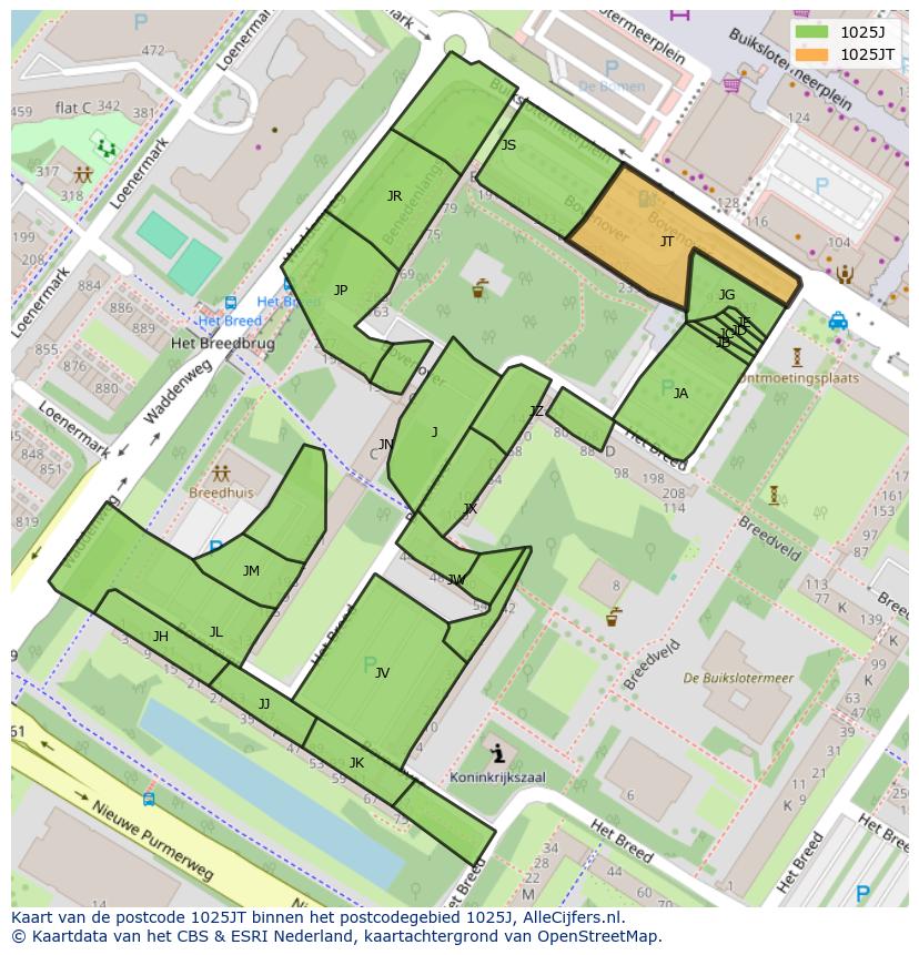 Afbeelding van het postcodegebied 1025 JT op de kaart.